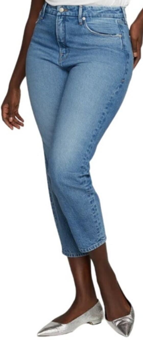 Good American Good Mom Jeans High Rise Full Leg Taper Ankle Blue586 2/26 NWT